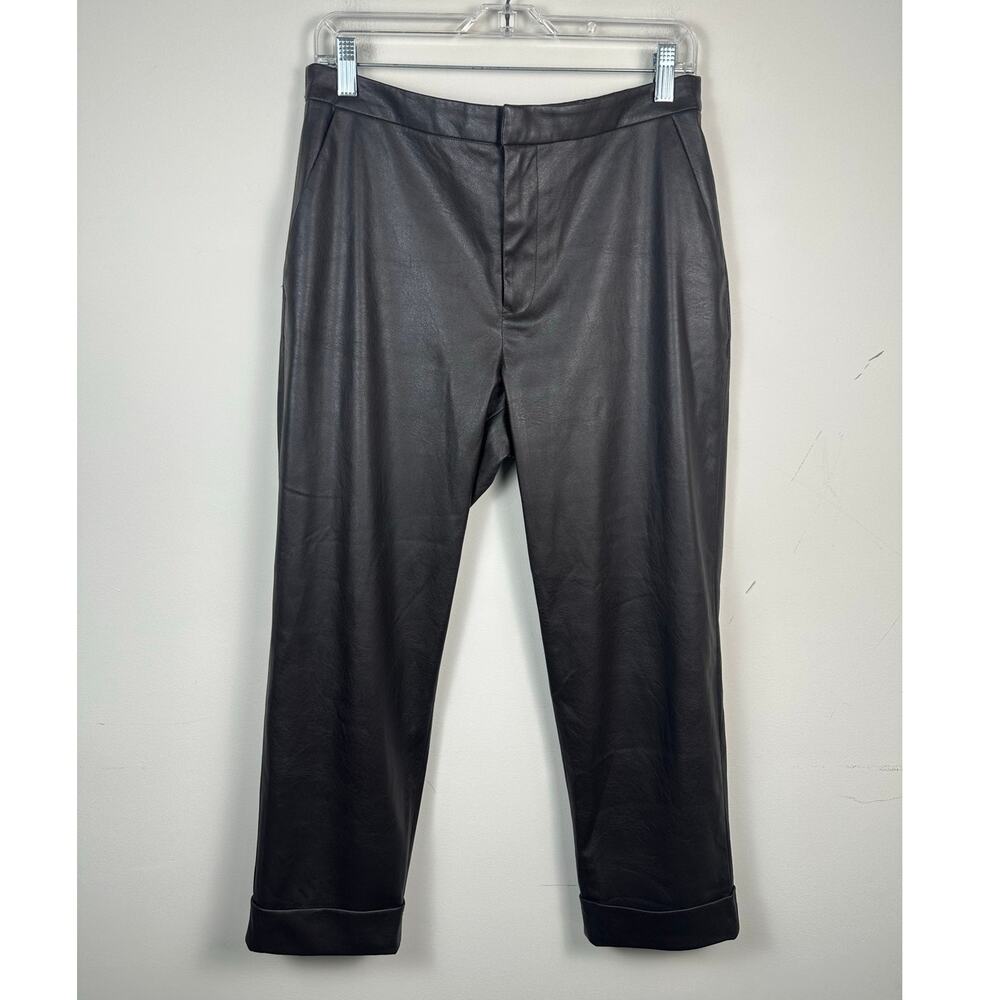 Brochu Walker Faux Leather Dark Brown Cropped Cuffed Straight Pants Size Medium
